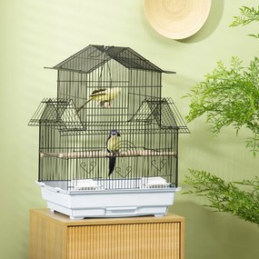 PawHut Cusca pentru Păsări din Metal și Plastic, cu Mâner de Transport și Tavă Detașabilă, Alb, 50.5x41x63 cm | Aosom Romania