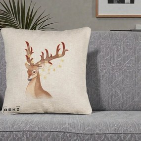 Perna Decorativa Ren cu Luminite de Craciun, 40x40 cm, Bej Canapea, Husa Detasabila, Perna Inclusa, BEKZ®