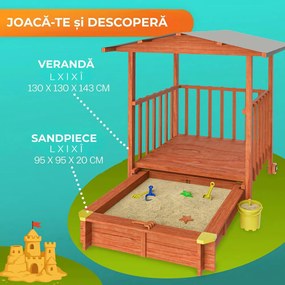 Groapa cu nisip cu verandă SUNNY, 130x130x143cm, maro/gri Jurhan