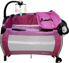 Patut Pliant rotund cu balansoar, Tarc copii Baby Care™ ROUND NEST, Pliabil pe 2 Niveluri cu muzica si Masa infasat, Jucarie Carusel cu jucarii din