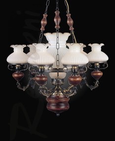 Candelabru cu 6 brate design italian din alama cu lemn 634