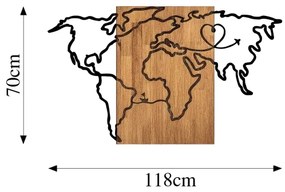 Decorațiune de perete 118x70 cm lemn/metal hartă