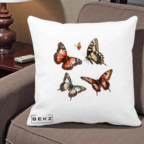 Perna Decorativa Colectie Fluturi Multicolori, 40x40 cm, Alba Mata, Husa Detasabila, Perna Inclusa, BEKZ®