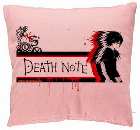 Perna Decorativa cu Death note 3, 40x40 cm, Roz, Husa Detasabila, Burduf