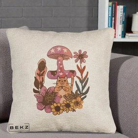 Perna Decorativa Ciuperca Pisica Boho, 40x40 cm, Bej Canapea, Husa Detasabila, Perna Inclusa, BEKZ®