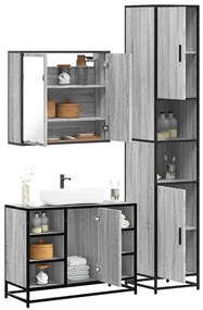 vidaXL Set mobilier de baie, 3 piese, gri sonoma, lemn prelucrat