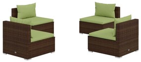 Set mobilier de gradina cu perne, 4 piese, maro, poliratan maro si verde, 4x mijloc, 1