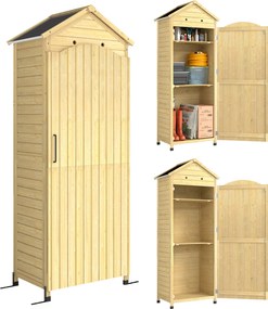 Outsunny Dulap pentru unelte din lemn, magazie extra înaltă cu raft reglabil, ușă magnetică, acoperiș galvanizat, ventilație | Aosom Romania