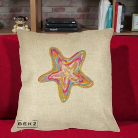 Perna Decorativa Stea de Mare Colorata Psiheledic, 40x40 cm, Crem, Husa Detasabila, Perna Inclusa, BEKZ®