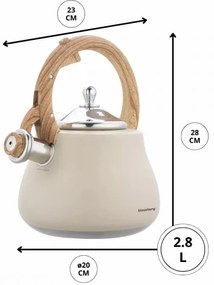 Ceanic cu fluier Klausberg KB 7919, 2,8 l, Maner izolat termic, Inductie, Bej