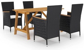 vidaXL Set masă pentru grădină, 5 piese, cu perne, negru