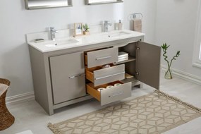 Set Mobilier Baie Superior 60, Include Dulap Baza cu Lavoar Dublu și 2 Oglinzi, 150 cm, Gri