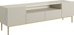 Comodă TV Nicole 200 cm cu nișă și sertare – cashmere / picioare aurii