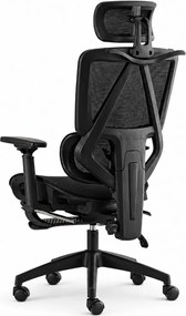 Scaun ergonomic, suport lombar dinamic, tetieră 3D, cotiere 3D, umeras, suport picioare, Mesh, Negru