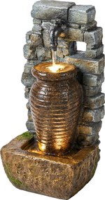 Outsunny Fântână de grădină cu debit de apă reglabil și zid de piatră rustic în 3 trepte, design ulcior | Aosom Romania