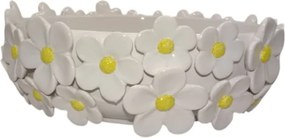 Bol decorativ alb din ceramică cu margarete galbene, "Marguerite"