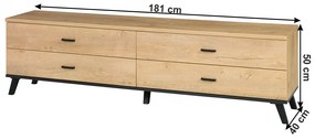 TV măsuţă, stejar lefkas/negru, SIRAN TYP 6