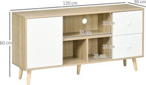 HOMCOM Mobilier TV pentru televizor de până la 114,3 cm picioare din lemn masiv stil scandinav 3 nișe 1 dulap 120 x 30 x 60 cm | Aosom Romania