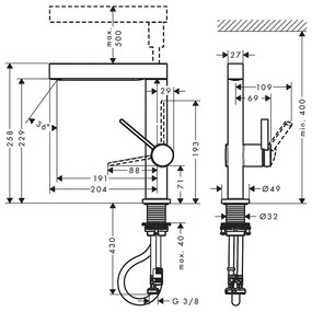 Baterie lavoar, Hansgrohe, Finoris 230, cu pipa extractibila, cu ventil, alb mat