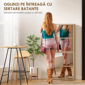 HOMCOM Dulap pentru Încălțăminte Slim cu 4 Uși și Oglindă 63x17x146 cm Culoare Lemn | Aosom Romania