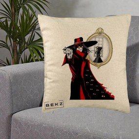 Perna Personalizata Hellsing Alucard cu Pistoale, 40x40 cm, Bej, Husa Detasabila, Perna Inclusa, BEKZ®
