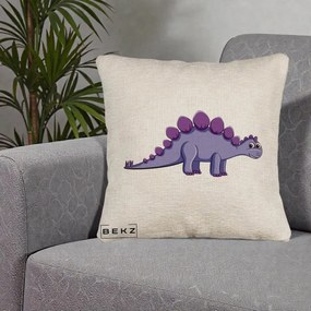 Perna Personalizata Stegozaur Mov, 40x40 cm, Bej Canapea, Husa Detasabila, Perna Inclusa, BEKZ®
