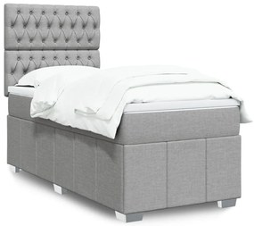 vidaXL Pat box spring cu saltea, gri deschis, 90x200 cm, textil