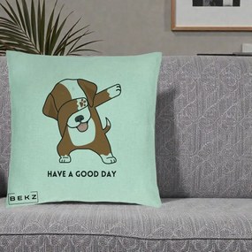 Perna Decorativa Caine Dab Have A Good Day, 40x40 cm, Verde Menta, Husa Detasabila, Perna Inclusa, BEKZ®