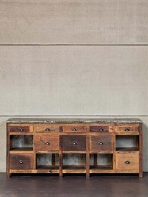Bufet din lemn reciclat, cu sertare si rafturi, aspect vintage, Fabrica