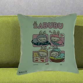 Perna Personalizata Labubu Sleeping Quad Grid, 40x40 cm, Verde, Husa Detasabila, Perna Inclusa, BEKZ®