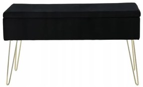 Banca pentru dormitor cu spatiu de depozitare, picioare metal, catifea, negru, 75x30x40 cm