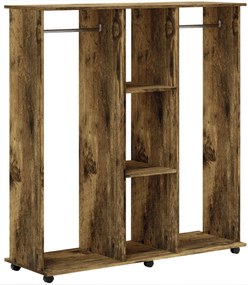 HOMCOM Dulap cu bară de umeraș mobilier de depozitare mobil 6 roți 120 x 40 x 128 cm din lemn maro | Aosom Romania