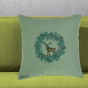 Perna Decorativa Coroana Turcoaz cu Ren, 40x40 cm, Verde, Husa Detasabila, Perna Inclusa, BEKZ®
