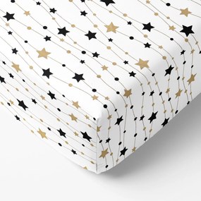 Goldea cearceaf de pat bumbac 100% cu elastic - steluțe aurii și negre pe alb 120 x 200 cm