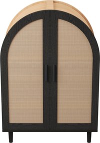 Dulap pentru pantofi cu exterior rotunjit, uși din ratan decupate și 3 rafturi, 70x40x100 cm, Culoare naturală+Negru