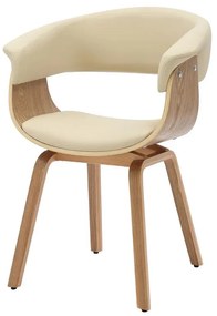 Scaun retro imitatie piele bej crem, lemn furniruit ORGANIC