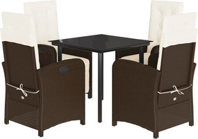 vidaXL Set mobilier de grădină, 5 piese, cu perne, maro, poliratan