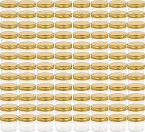 vidaXL Borcane din sticlă pentru gem, capace aurii, 96 buc, 110 ml