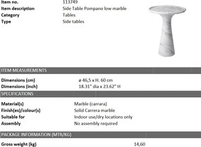 Masuta auxiliara design LUX din marmura Pompano low 113749 HZ