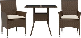 vidaXL Set mobilier de grădină cu perne 3 piese maro poliratan&sticlă