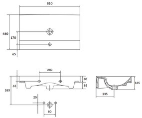 Lavoar suspendat alb 80 cm, dreptunghiular, Cersanit Larga 810x460 mm