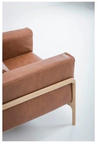 Fotoliu din piele bovină cu structură din lemn masiv de stejar Gazzda Fawn, maro cognac