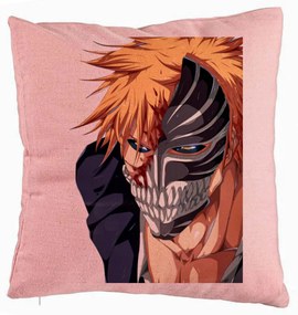 Perna Decorativa cu Bleach Hollow Ichigo, 40x40 cm, Roz, Husa Detasabila, Burduf