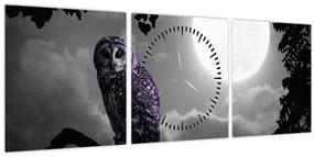 Tablou - Bufniță de noapte, bufniță mov (cu ceas) (90x30 cm)