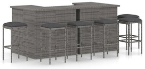 vidaXL Set mobilier bar de grădină cu perne, 8 piese, gri, poliratan
