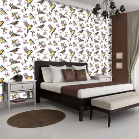 Fototapet - Păsărele și ornament floral (152,5x104 cm)