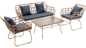 Set masa cu scaune pentru gradina Rattan Gri, TAJRO