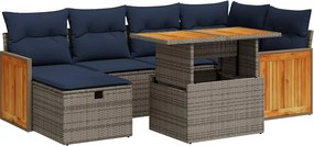 vidaXL Set canapele grădină perne 7 piese gri, poliratan/lemn acacia