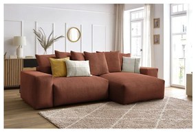 Colțar teracotă extensibil/cu spațiu de depozitare cu tapițerie din catifea reiată Voltaire – Bobochic Paris