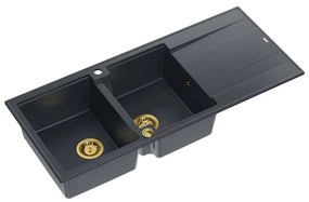 Chiuveta compozit incastrata Quadron Unique Evan 121 negru diamant - auriu 116x50 cm
